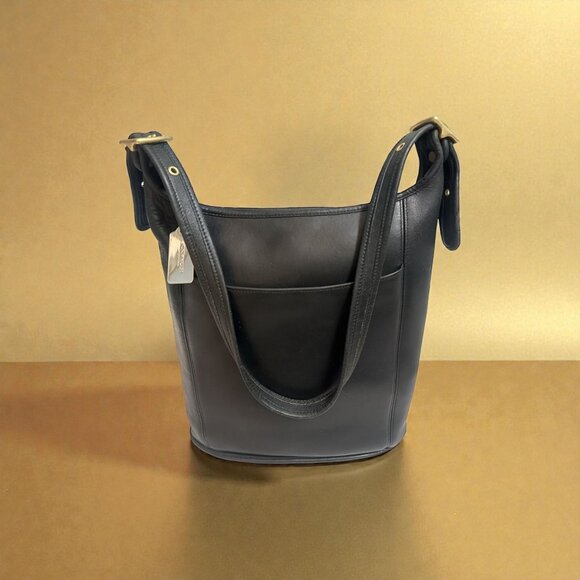 VTG Coach Slim Duffle Sac 9060 Black Leather Brass Shoulder Bag 90s Costa Rica - Picture 3 of 10